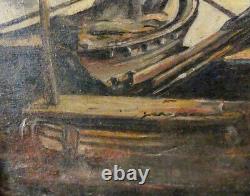 Antique Oil Painting 1873 Signed Cold Harbor Maine Fishing Sail Boats Large