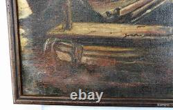 Antique Oil Painting 1873 Signed Cold Harbor Maine Fishing Sail Boats Large