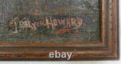 Antique Oil Painting 1873 Signed Cold Harbor Maine Fishing Sail Boats Large