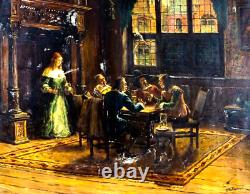 Antique Oil Painting, By Oskar O Urbahn, German, Interior Scene, 19th/20th C