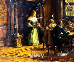 Antique Oil Painting, By Oskar O Urbahn, German, Interior Scene, 19th/20th C