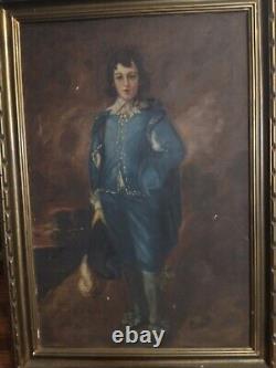 Antique Oil Painting Canvas 30 x 43 original Hand Painted Gainsborough Blue Boy