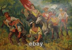 Antique Oil Painting Large Impressionist Forest Landscape Portrait Rebels