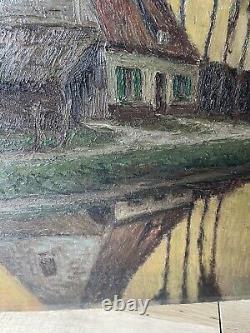 Antique Oil Painting On Canvas French Countryside 29 3/4 X 23 3/4