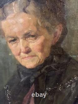 Antique Oil Painting On Canvas Portrait 23x18 Matriarch Rare
