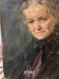 Antique Oil Painting On Canvas Portrait 23x18 Matriarch Rare