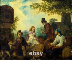 Antique Oil Painting, Outdoor Scene, with Figures, W. Bromley (UK), 1800