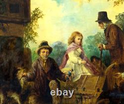 Antique Oil Painting, Outdoor Scene, with Figures, W. Bromley (UK), 1800