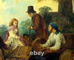 Antique Oil Painting, Outdoor Scene, with Figures, W. Bromley (UK), 1800