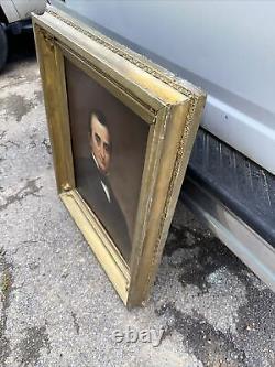 Antique Oil Painting Portrait of Gentleman Presidential 19th Century 37 X 32