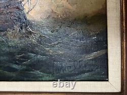 Antique Oil Painting, Stormy Seas Battleship, By A. Vasselli Signed