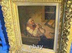 Antique Oil Painting The Old Wood Carver dated 1886