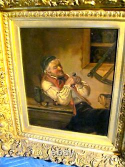Antique Oil Painting The Old Wood Carver dated 1886