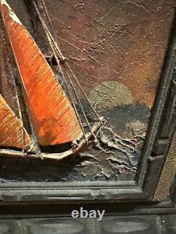 Antique Oil Painting With Pop Out Boat by Rochehe 19x21 Era Early 1800s