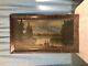Antique Oil Painting Wood Grain Painted Frame 15x17.5 Mountain Forrest Scene