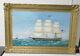 Antique Oil On Canvas 3 Masted Clipper Ship Ps With American Flag Free Shipping