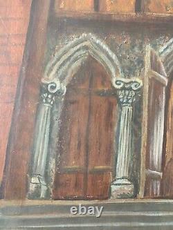 Antique Old American PA Regionalism WPA Gothic Church Oil Painting, Gamble 52