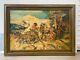 Antique Old American Wpa Wild West Cowboy Oregon Trail Indian Oil Painting