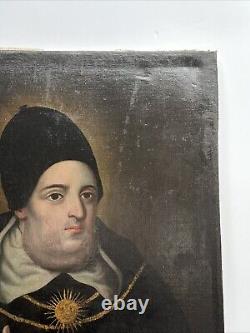 Antique Old Master Painting Large Oil Religious Icon Portrait St Thomas Aquinas