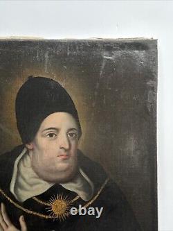 Antique Old Master Painting Large Oil Religious Icon Portrait St Thomas Aquinas