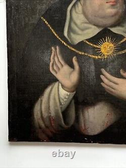 Antique Old Master Painting Large Oil Religious Icon Portrait St Thomas Aquinas