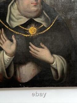 Antique Old Master Painting Large Oil Religious Icon Portrait St Thomas Aquinas