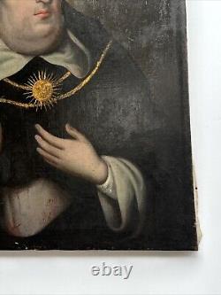 Antique Old Master Painting Large Oil Religious Icon Portrait St Thomas Aquinas