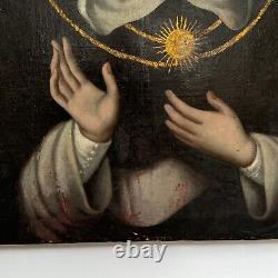 Antique Old Master Painting Large Oil Religious Icon Portrait St Thomas Aquinas