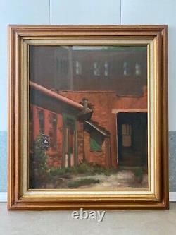 Antique Old WPA American Regionalism Industrial Cityscape Oil Painting, 1950s