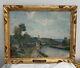 Antique Original 10x13 Oil Painting France Village River 1800s Ch. Rousseau Art