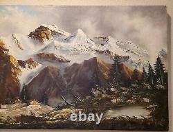 Antique Original Signed Oil Painting by J. E. Lemke Mountain Alpine Landscape