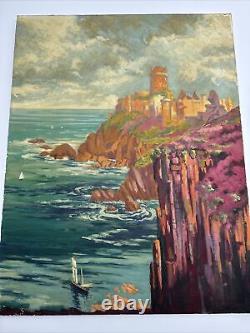 Antique Painting France Large Fort La Latte Historic Coastal Listed Henry Lovins