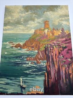 Antique Painting France Large Fort La Latte Historic Coastal Listed Henry Lovins