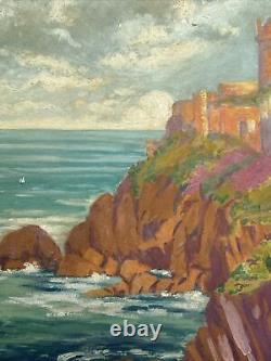 Antique Painting France Large Fort La Latte Historic Coastal Listed Henry Lovins