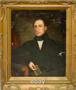 Antique Painting Gentleman Portrait Framed Large Oil on Canvas Classic Art Decor