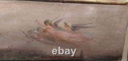 Antique Painting Oil Canvas Nymphs August Friedrich Schenck France Rare Old 19th