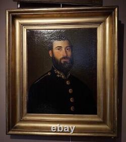 Antique Painting Oil On Canvas Portrait Officer Man France Frame Rare Old 19th