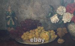 Antique Painting Oil On Canvas Still Life With Fruit Chinese Louis Défontain 20c