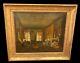 Antique Painting Oil On Canvas Woman Man Dog Frame Gild Fireplace Rare Old 19th
