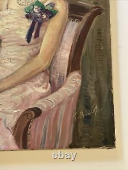 Antique Painting Portrait Pretty Woman Female Model Mid Century Porter Large NY