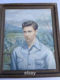 Antique Portrait Painting American Wpa Regionalism Handsome Young Man Large Oil