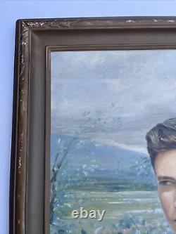 Antique Portrait Painting American Wpa Regionalism Handsome Young Man Large Oil