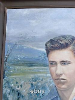 Antique Portrait Painting American Wpa Regionalism Handsome Young Man Large Oil