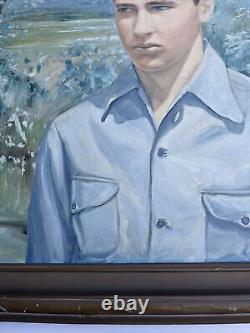 Antique Portrait Painting American Wpa Regionalism Handsome Young Man Large Oil