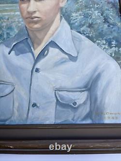 Antique Portrait Painting American Wpa Regionalism Handsome Young Man Large Oil