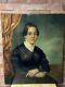 Antique Portrait Of Lady W Lace Collar Oil Painting On Canvas 19th Century