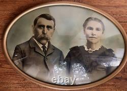 Antique Portrait of a Gentleman & Wife Oval, Oil on Canvas, Gold Frame, 1890's