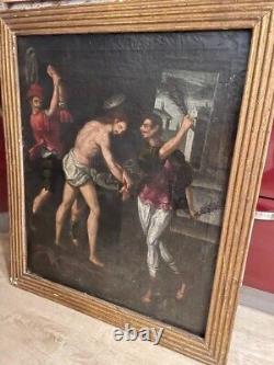 Antique Rare Large Oil on Canvas Religious Painting Flagellation of Christ 18thC