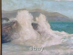 Antique Schattle Signed Coastal Seascape Oil Painting Crashing Waves MID Century