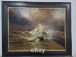 Antique Seascape Oil Painting By Lars Johnson Haukaness Christiania c. 1890